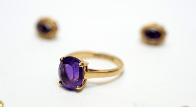 Lot 137 - Amethyst pendant, ring and earrings.