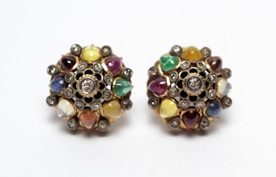 Lot 97 - A pair of gemstone and diamond earrings