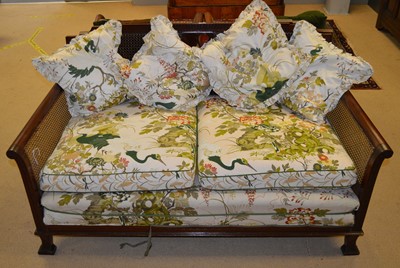 Lot 110 - 20th Century mahogany three-piece Bergere suite
