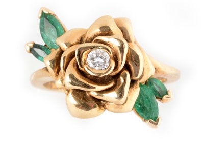 Lot 19 - A 14ct yellow gold, diamond and emerald ring