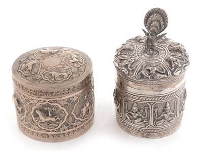 Lot 204 - Two Indian white metal covered boxes