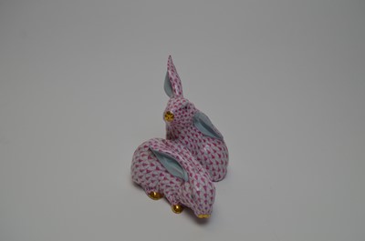 Lot 394 - A Herend figure group of two bunny rabbits
