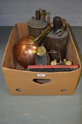 Lot 492 - Brass model steam engine, two steam engine tanks and other items
