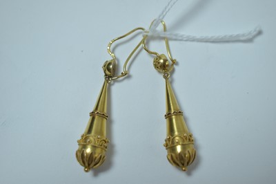 Lot 202 - A pair of Victorian style 9ct yellow gold earrings