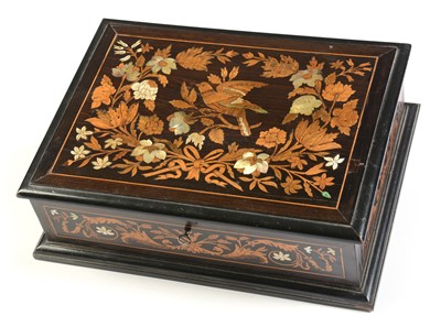 Lot 580 - A 19th Century mother of pearl, ivory and marquetry-inlaid jewellery box.