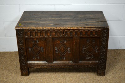 Lot 111 - An 18th Century oak coffer.