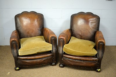 Lot 71 - A pair of Art Deco leather tub chairs.