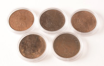 Lot 133 - Five Queen Victoria Pennies.
