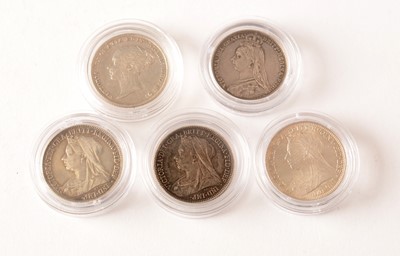 Lot 138 - Five Queen Victoria sixpences