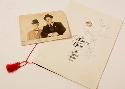 Lot 1347 - Laurel and Hardy signed photo and a signed theatre program