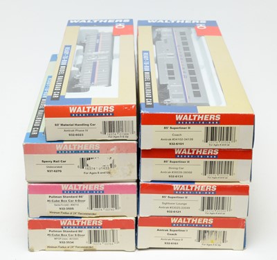 Lot 667 - Eight boxed Walthers HO-gauge Ready-to-Run trains and rolling stock.