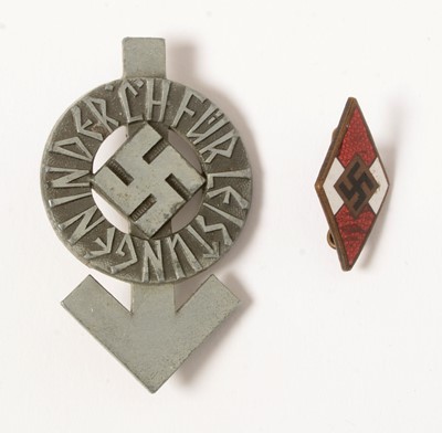 Lot 1153 - WWII Hitler Youth Proficiency badge and enamel pin badge