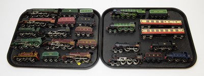 Lot 872 - Fourteen unboxed Hornby 00-gauge locomotives with tenders and carriages.