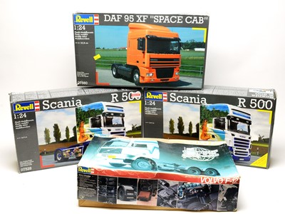 Lot 902 - Four boxed Revell scale model trucks.