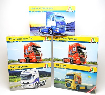 Lot 906 - Five boxed Italeri scale model trucks.