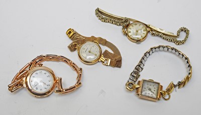 Lot 5 - Four ladies' 9ct gold cased wristwatches