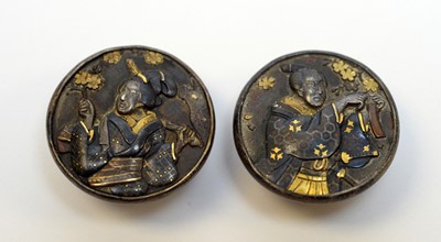 Lot 15 - Two Meiji Japanese shakudo and shibuichi shirt studs.