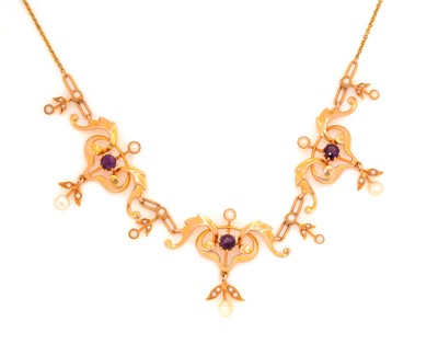 Lot 84 - An Edwardian amethyst and pearl necklace