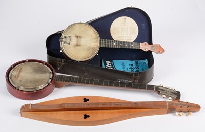 Lot 285 - John Grey banjolele; dulcimer; five string banjo.