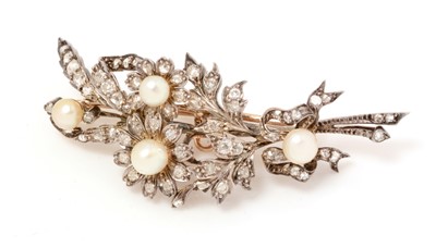 Lot 36 - A Victorian pearl and diamond floral sprig brooch