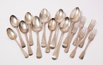 Lot 198 - A matched set of Georgian silver flatware.