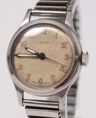 Lot 221 - A gentleman's 1940s stainless-steel Longines wristwatch.
