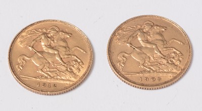 Lot 240 - Two gold half sovereigns.
