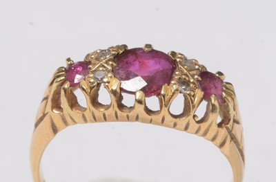 Lot 245 - An 18ct gold, diamond and ruby ring.