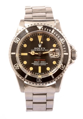 Lot 18 - A stainless steel Rolex Oyster Perpetual Date 'Red Writing' Submariner bracelet watch