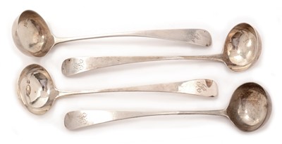 Lot 196 - Two pairs of silver toddy ladles