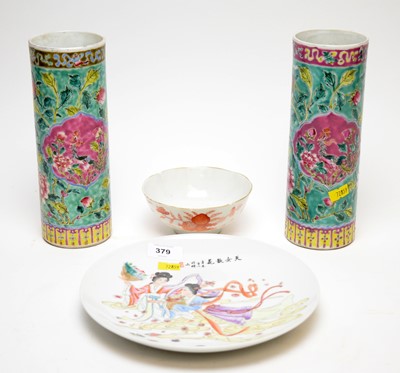 Lot 436 - Pair of Chinese famille rose vases and other Chinese ceramics
