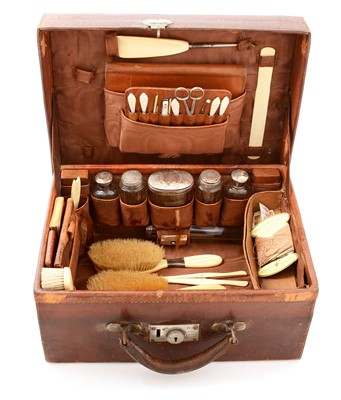 Lot 175 - A Victorian brown leather travel case