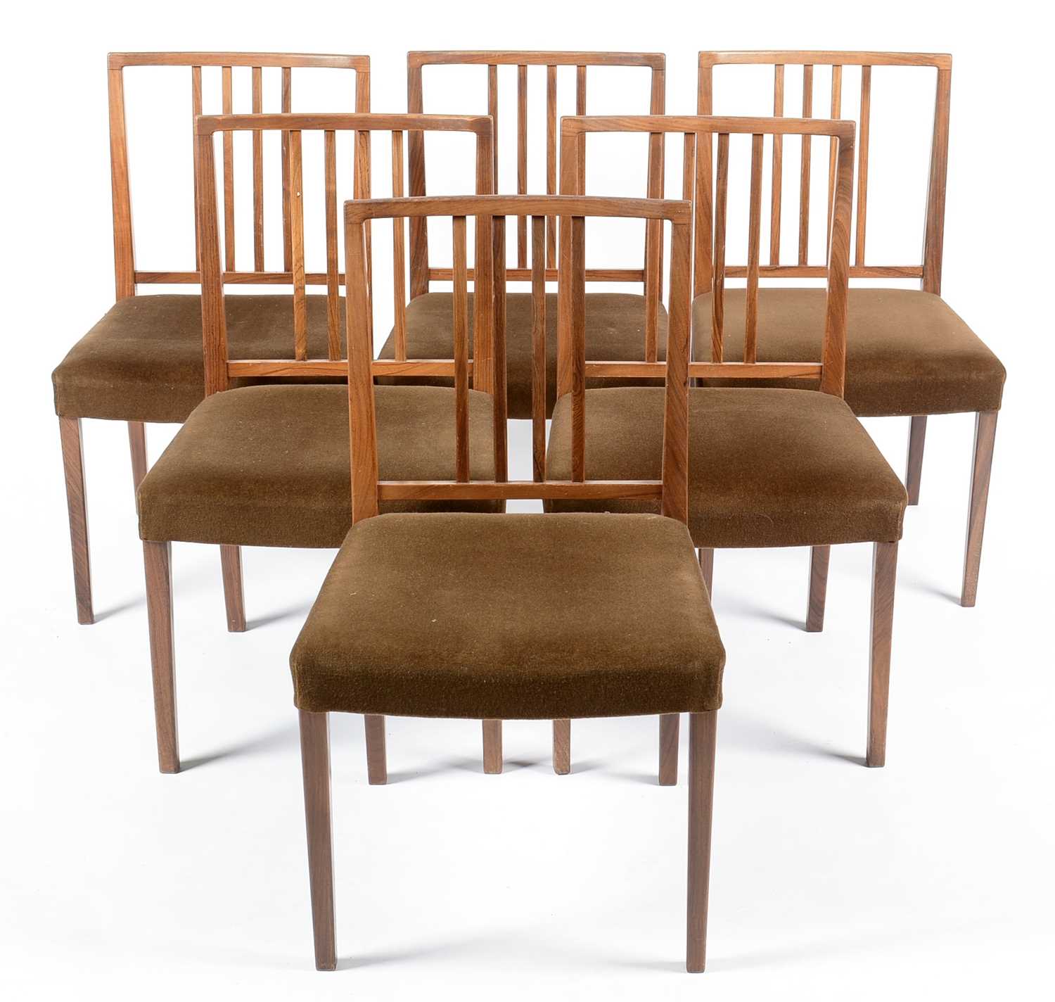 Lot 652 - Attr. Gordon Russell of Broadway: set of six walnut dining chairs.