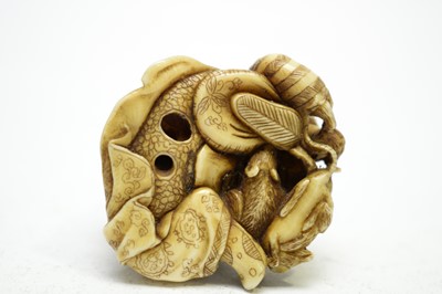 Lot 326 - Ivory Netsuke, Daikoku and rats