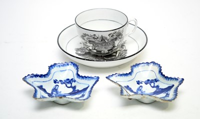 Lot 333 - Pair Bow pickle leaves, Princess Charlotte commemorative teacup and saucer.