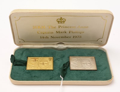 Lot 167 - "The Royal Wedding Stamp Replicas", 22ct gold and silver ingots.