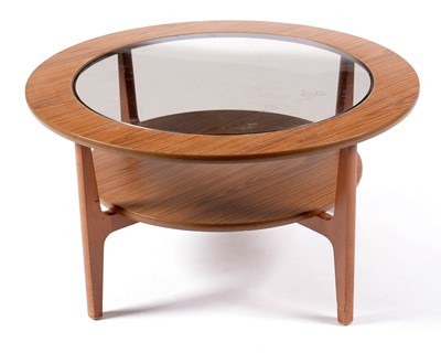 Lot 628 - Schreiber: teak veneered and glass circular coffee table.