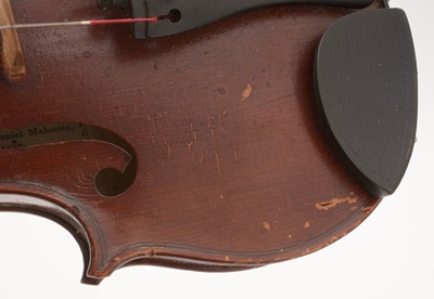 Lot 839 - Frederick Daniel Mahoney Violin, another and bow.