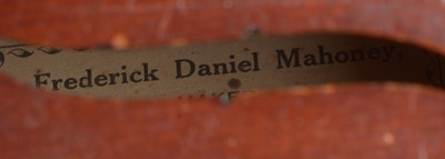 Lot 839 - Frederick Daniel Mahoney Violin, another and bow.
