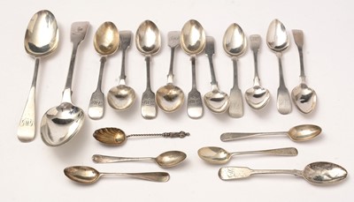 Lot 177 - A collection of Georgian and later silver spoons.