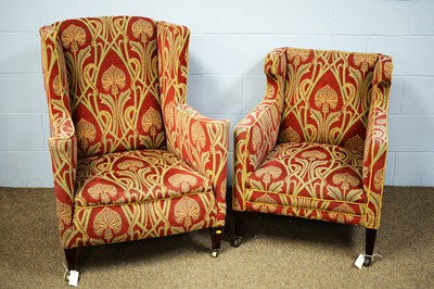 Lot 57 - Two Edwardian chairs upholstered in Art Nouveau style fabric