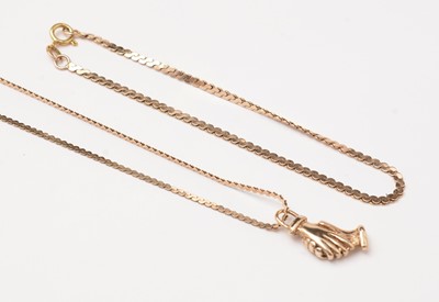 Lot 102 - A 9ct gold necklace, a pendant, and a yellow-metal bracelet.