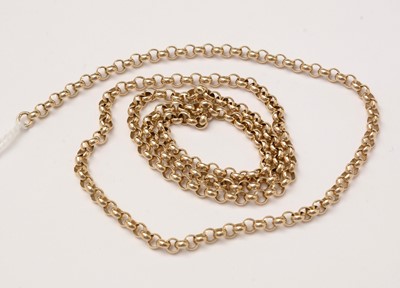 Lot 124 - A 9ct gold belcher-link chain.