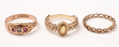 Lot 131 - Three 9ct gold rings.