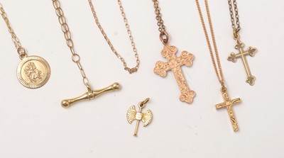 Lot 137 - 9ct gold and yellow-metal pendant necklaces.