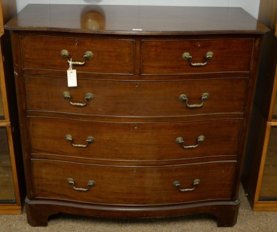 Lot 234 - Early 20th Century fiddle back mahogany serpentine fronted chest