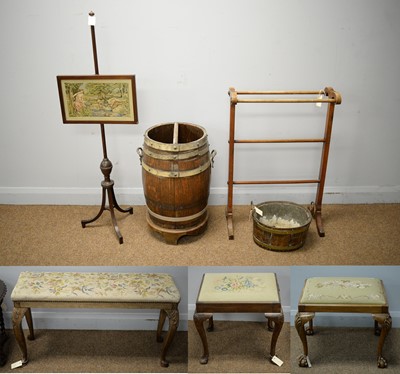 Lot 195 - 19th C pole screen; towel airer; and other items