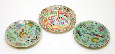 Lot 428 - A Canton famille rose plate and two others
