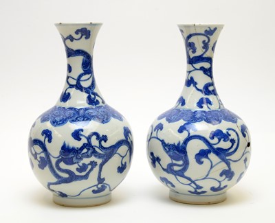 Lot 430 - Pair of Chinese blue and white Dragon vases