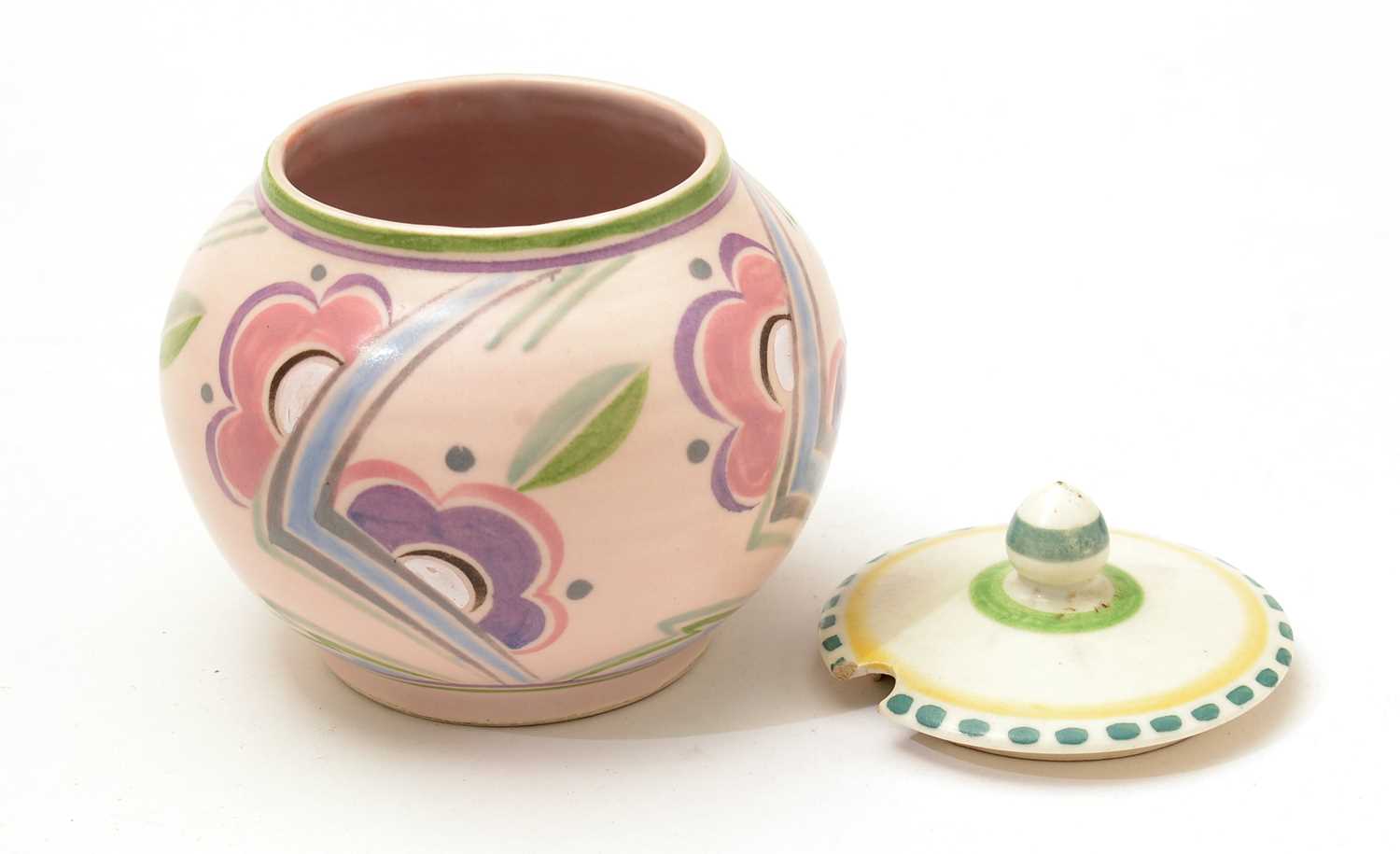 Lot 602 - A 1930s Poole Pottery Art Deco preserve jar and cover